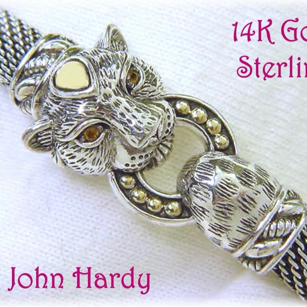 Jai John Hardy Leopard Puma 14K Gold Sterling Silver necklace  14K Gold Dot